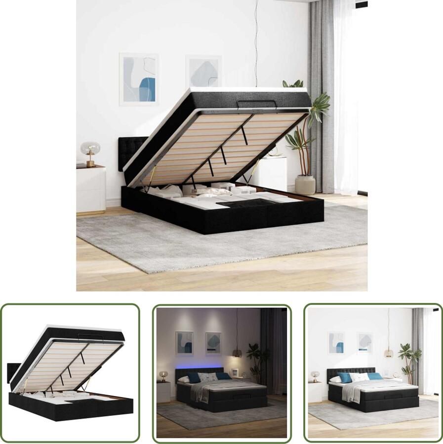 VidaXL Klik Mechanisme Dynamische Sleutel Bed poef met matras en LED's 140x200 cm stof zwart Gereedschapset Spanner Set Krachtwals