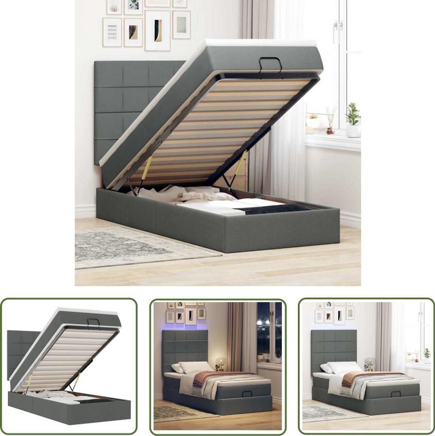 VidaXL Klik Mechanisme Dynamische Sleutel Bed poef met matras en LED's stof 80x200 cm donkergrijs Draai Moment Gereedschapset Monteursgereedschap