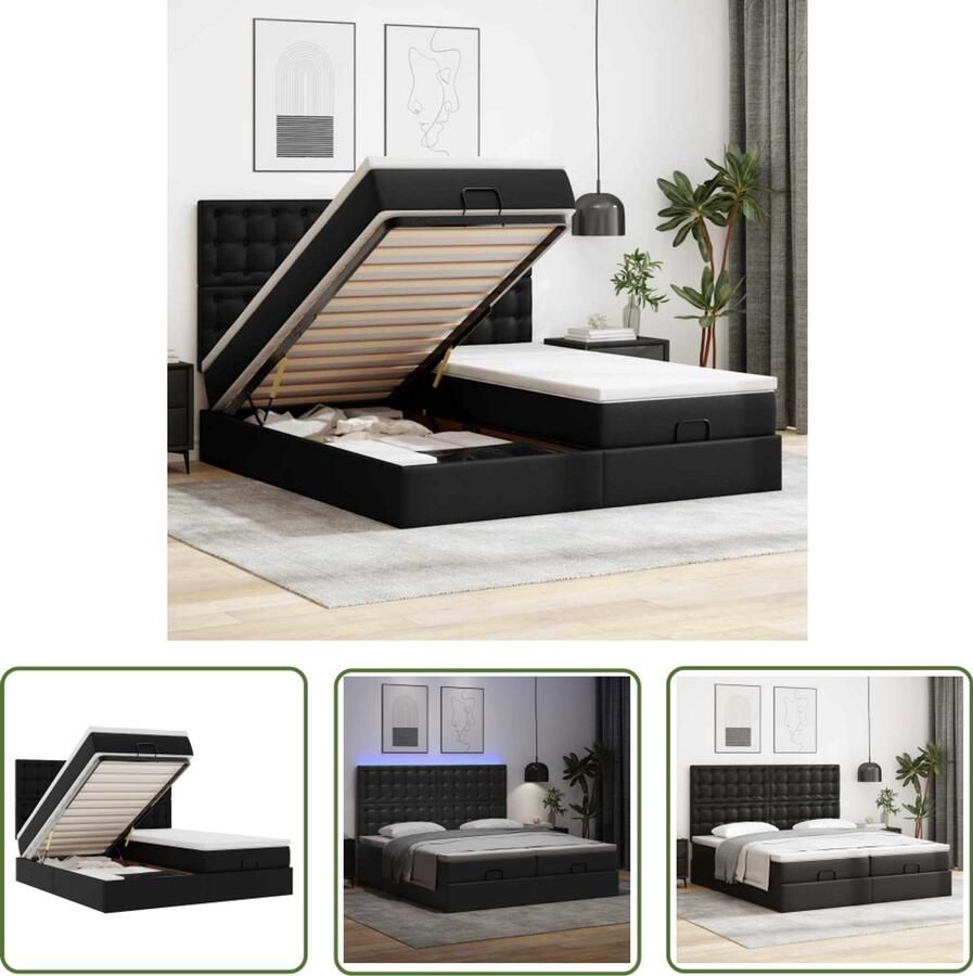 VidaXL Klik Mechanisme Dynamische Sleutel Bed poef met matrassen en LED's 180x200cm kunstleer zwart Draai Moment Gereedschapset Draper Tools