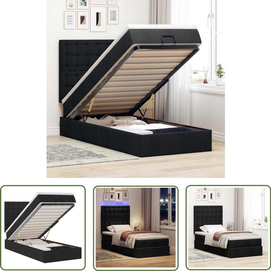 VidaXL Boxspring Bed Ottoman Bed Ottoman bed met matras en LED's 100x200cm stof zwart Led Bed Slaapcomfort Opbergbed