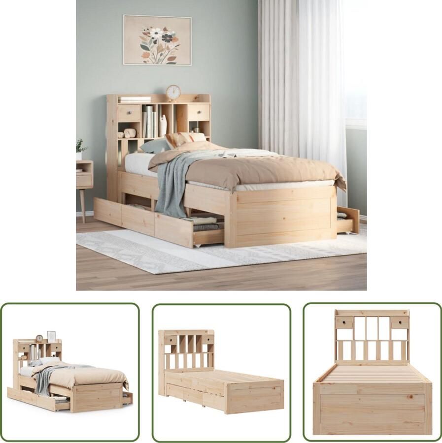 VidaXL Klikmechanisme Draaibare Sleutel Bed met boekenkast zonder matras massief grenenhout 75x190 cm Torque Wrench Draai Moment Gereedschapset