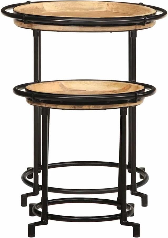 The Living Store 2-delige bijzettafelset massief hout mango Bijzettafel Mango Wood Meubilair Industrieel Design Houten Tafel Salontafel