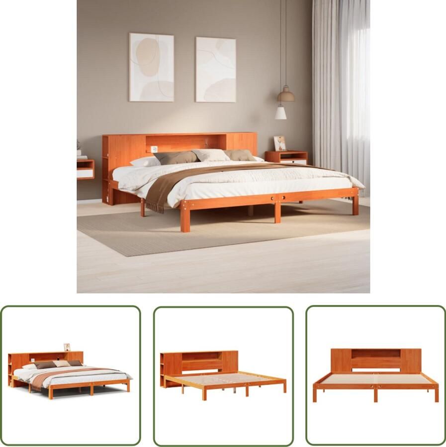 VidaXL Bed met boekenkast zonder matras grenenhout wasbruin 180x200 cm Dynamische Sleutel Klikmechanisme Gereedschapset Draadspanning Torque Wrench