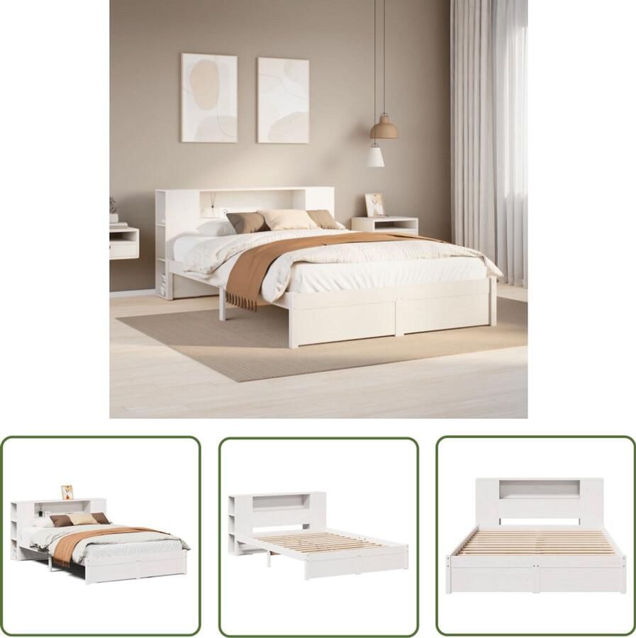 VidaXL Klikmechanisme Dynamische Sleutel Bed met boekenkast zonder matras grenenhout wit 160x200 cm Draaibare Kop Gereedschapset Montageset