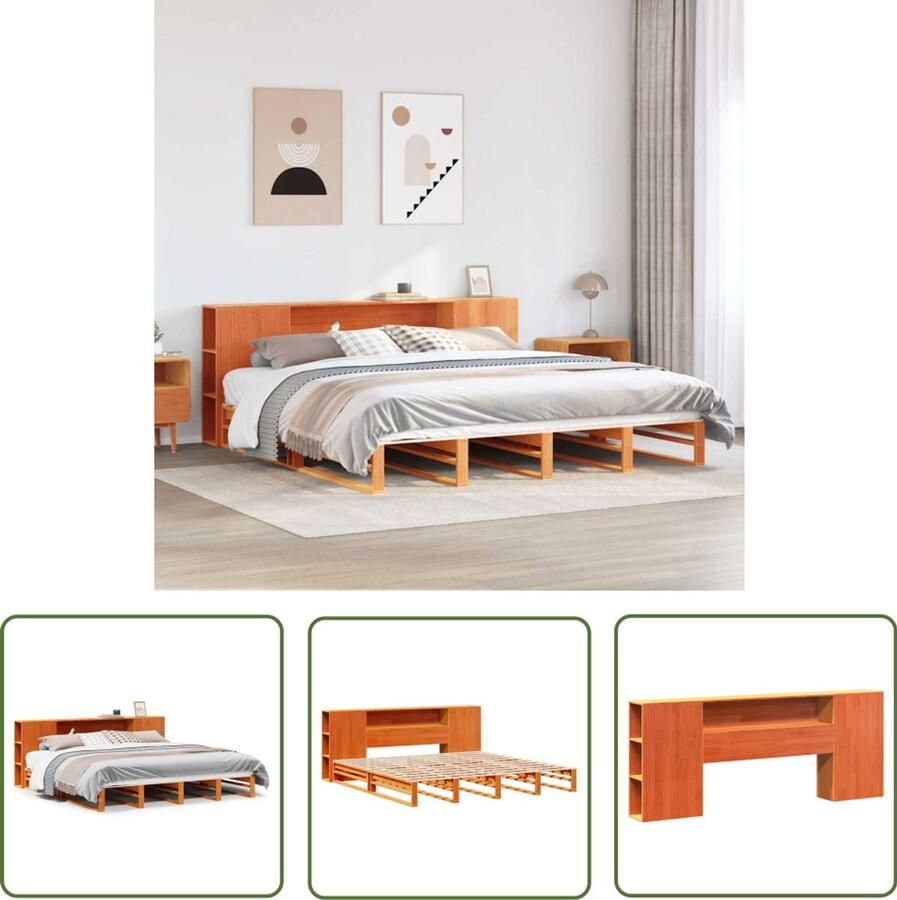 VidaXL Bed met boekenkast zonder matras hout wasbruin 200x200 cm Dynamische Sleutel Klikmechanisme Gereedschapset Draper Tools Torque Wrench