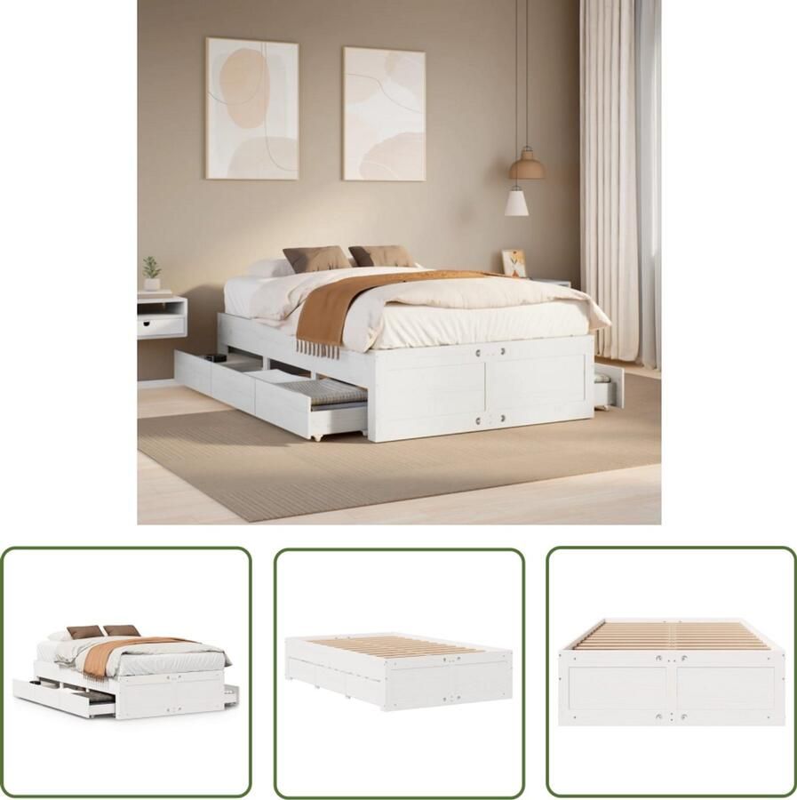 VidaXL Klikmechanisme Dynamische Sleutel Bedframe zonder matras met lades grenenhout wit 120x190 cm Gereedschapset Draadspanning Torque Wrench