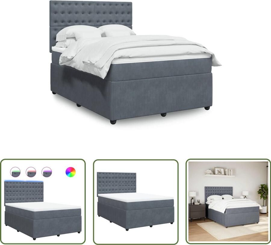 VidaXL Boxspring met matras fluweel donkergrijs 140x190 cm Dynamische Sleutel Klikmechanisme Draaibare Kop Torque Wrench Gereedschapset
