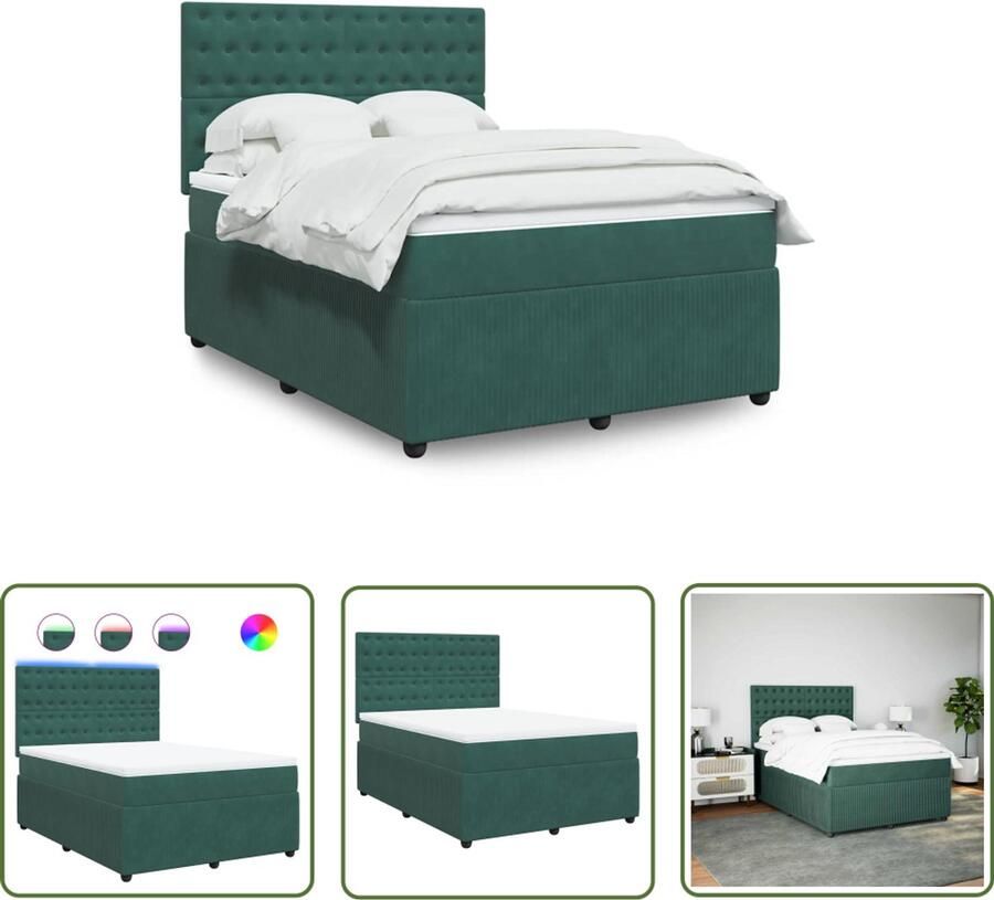 VidaXL Klikmechanisme Dynamische Sleutel Boxspring met matras fluweel donkergroen 140x190 cm Draaibare Kop Torque Wrench Gereedschapset