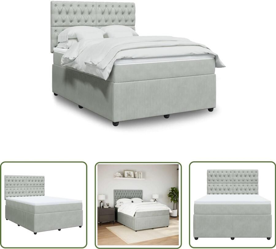 VidaXL Klikmechanisme Dynamische Sleutel Boxspring met matras fluweel lichtgrijs 140x200 cm Draai Moment Gereedschapset Montagestool