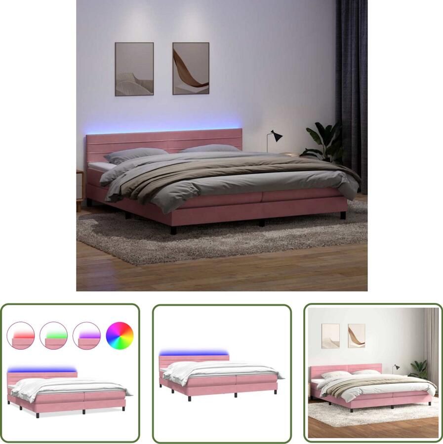 VidaXL Klikmechanisme Dynamische Sleutel Boxspring met matras fluweel roze 180x220 cm Gereedschapset Draaibare Kop Inch-newton