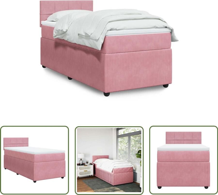 VidaXL Klikmechanisme Dynamische Sleutel Boxspring met matras fluweel roze 90x200 cm Draaibare Kop Torque Wrench Gereedschapset
