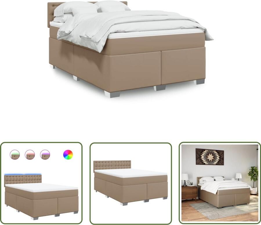 VidaXL Klikmechanisme Dynamische Sleutel Boxspring met matras kunstleer cappuccinokleurig 140x200 cm Draaibare Kop Torque Wrench Gereedschapset
