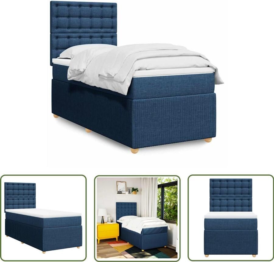 VidaXL Klikmechanisme Dynamische Sleutel Boxspring met matras stof blauw 80x200 cm Draadspanning Instellen Gereedschapset Mechanica