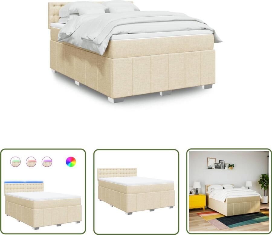 VidaXL Klikmechanisme Dynamische Sleutel Boxspring met matras stof crèmekleurig 160x200 cm Draaibare Kop Inch-newton Meetwaarde Gereedschap Kasten