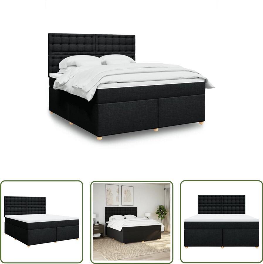 VidaXL Boxspring met matras stof zwart 180x200 cm Dynamische Sleutel Klikmechanisme Drapers Tools Gereedschapset Sleutels