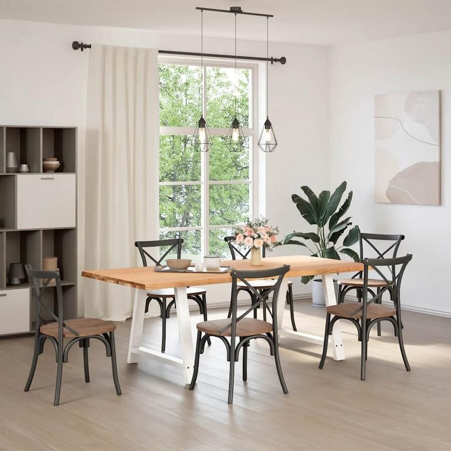 The Living Store Eettafel met natuurlijke rand 220x100x74 cm massief eikenhout Eetkamertafel Houten Tafel Oak Wood Tafel Salontafel Grote Tafel