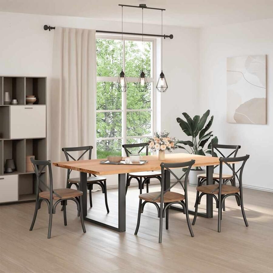 The Living Store Eettafel met natuurlijke rand 220x120x74 cm massief eikenhout Eetkamertafel Eikenhouten Tafel Salontafel Grote Tafel Rechte Tafel