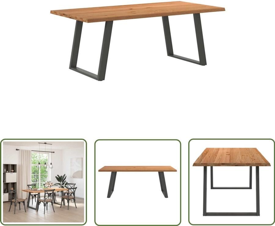 VidaXL Eettafel met natuurlijke rand massief eikenhout rechthoekig Dynamische Sleutel Klikmechanisme Draaibare Kop Gereedschapset Spanmoment Instellen