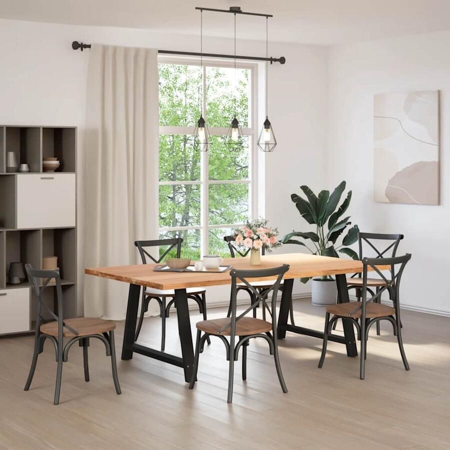 The Living Store Eettafel rechthoekig 220x120x74 cm massief eikenhout lichtbruin Eetkamertafel Eikenhouten Tafel Salontafel Grote Tafel Rechte Tafel