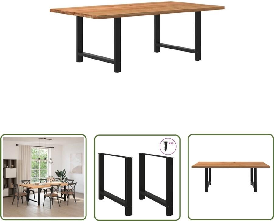 VidaXL Eettafel rechthoekig 220x120x74 cm massief eikenhout lichtbruin Dynamische Sleutel Klikmechanisme Draaibare Kop Gereedschapset Mechanica