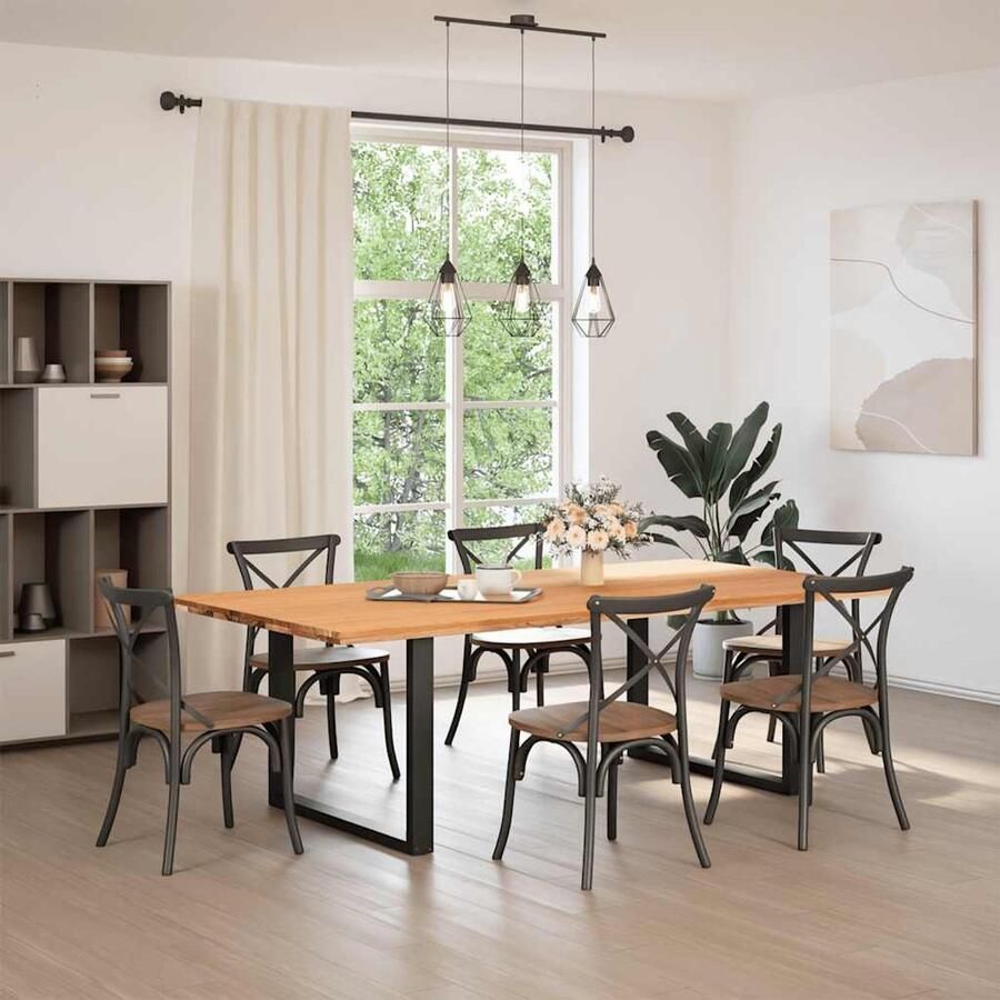 The Living Store Eettafel rechthoekig 240x120x74 cm massief eikenhout lichtbruin Eetkamertafel Houten Tafel Oak Wood Tafel Salontafel Grote Eetkamertafel