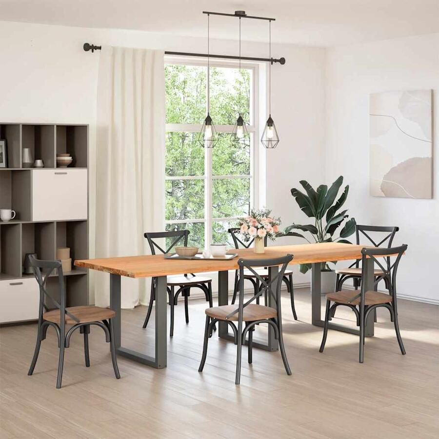 The Living Store Eettafel rechthoekig 280x100x74 cm massief eikenhout lichtbruin Eetkamertafel Houten Tafel Oak Wood Tafel Grote Eetkamertafel Massief Eiken Tafel