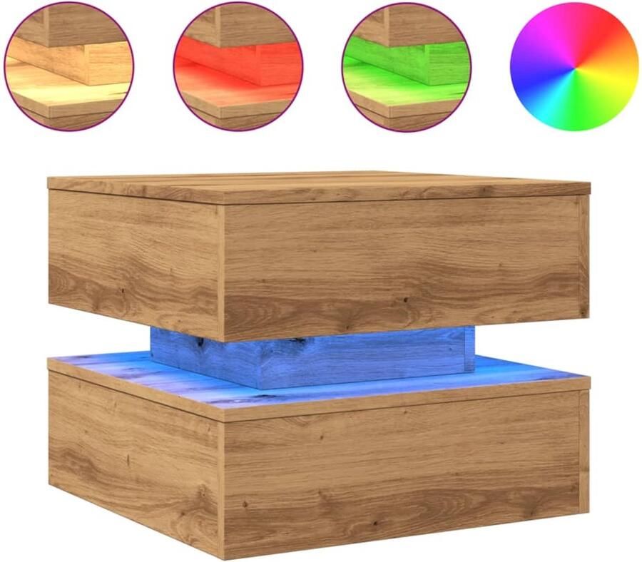 VidaXL Salontafel met LED-verlichting 50x50x40cm artisanaal eikenkleur Salontafel Salontafels Bijzettafel Salontafel