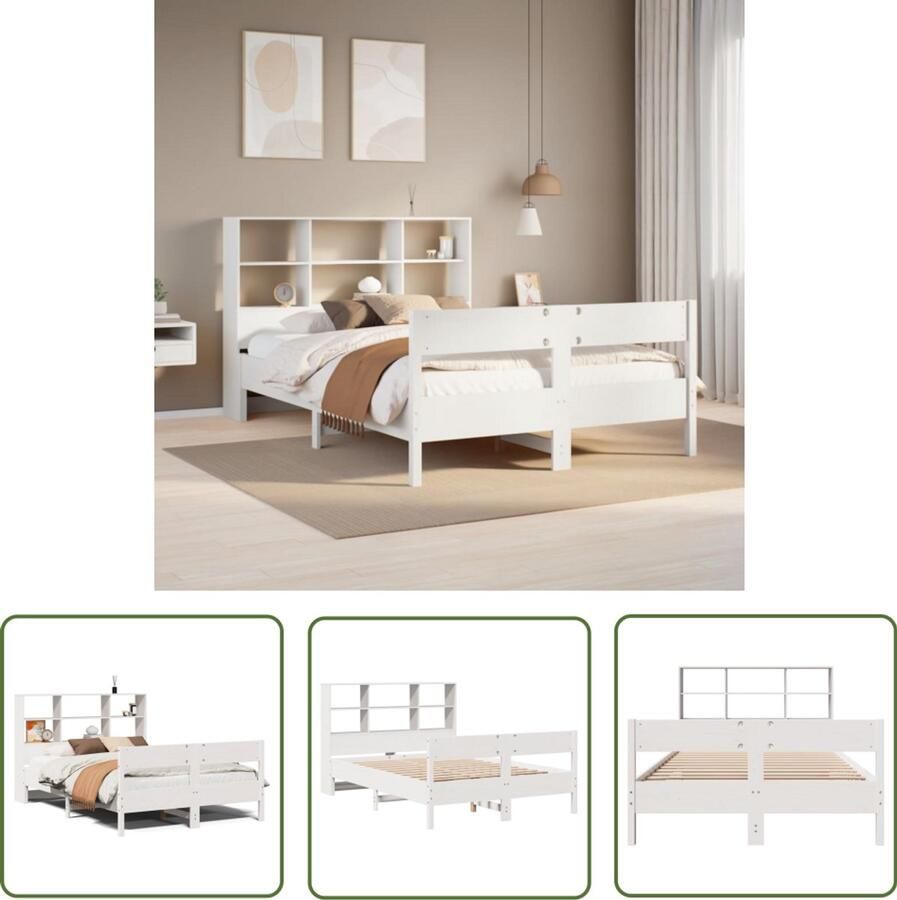 VidaXL Klikmechanisme Dynammometer Sleutel Bed met boekenkast zonder matras grenenhout wit 120x200 cm Gereedschapset Roterende Sleutel Krachtmeter