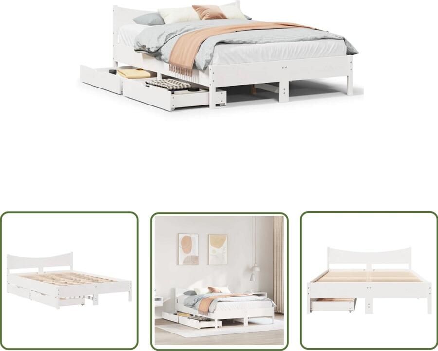 VidaXL Bedframe met lades massief grenenhout wit 140x190 cm Dynammometer Sleutel Klikmechanisme Gereedschapset Drapers Tools Torque Wrench