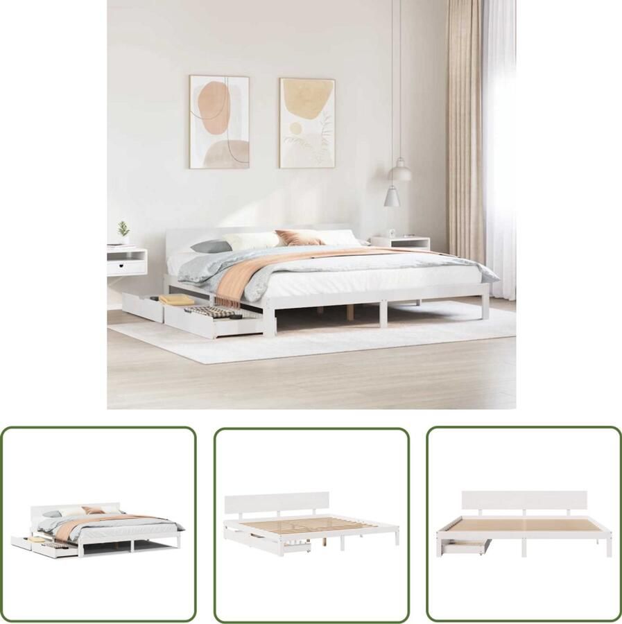 VidaXL Bedframe met lades massief grenenhout wit 180x200 cm Dynammometer Sleutel Klikmechanisme Gereedschapset Drapers Tools Roterende Kop