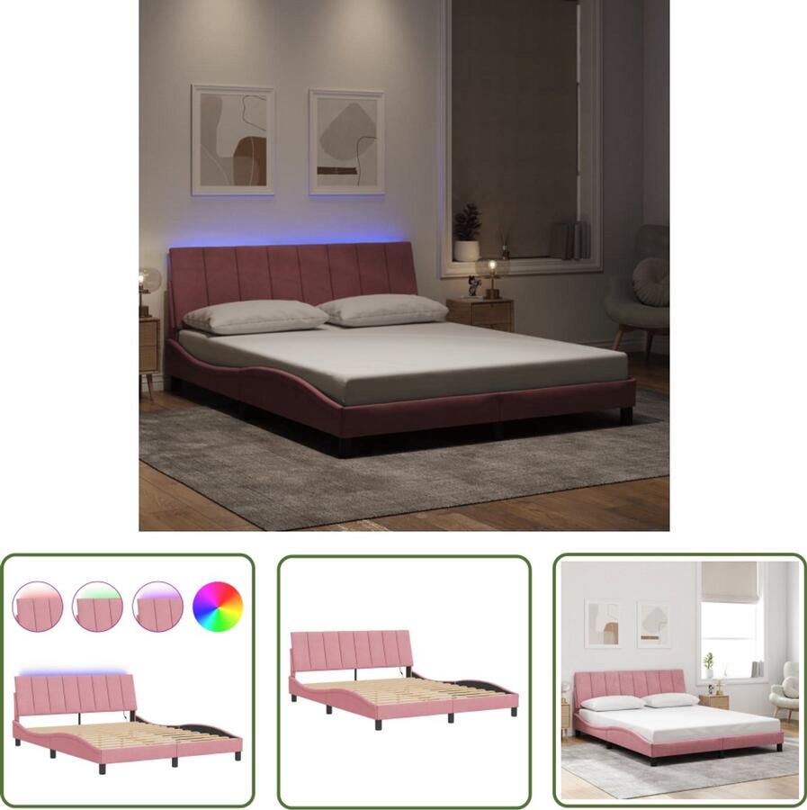 VidaXL Klikmechanisme Dynammometer Sleutel Bedframe met LED zonder matras Hanko fluweel roze 160x200 cm Gereedschapset Monteursgereedschap Drapers Tools