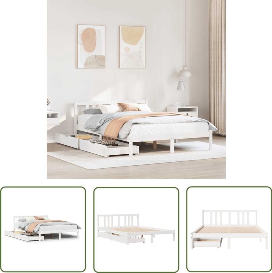 VidaXL Bedframe zonder matras massief grenenhout wit 140x200 cm Dynammometer Sleutel Klikmechanisme Gereedschapset Monteursgereedschap Spanner Set