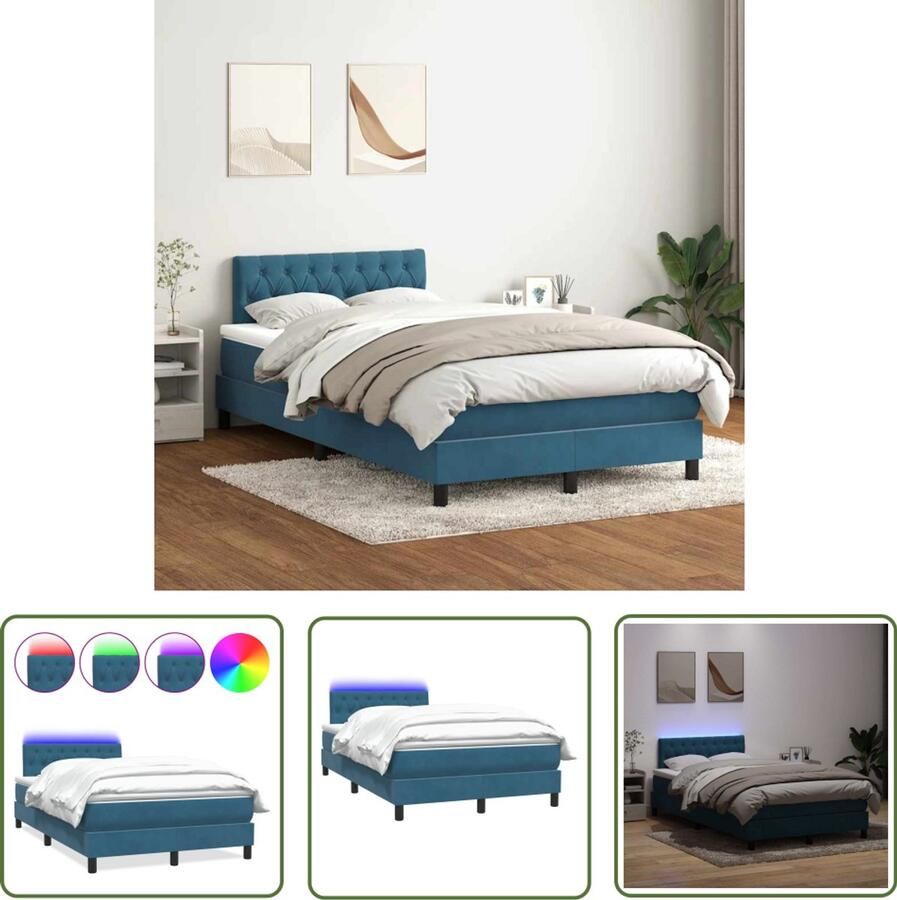 VidaXL Boxspring met matras fluweel donkerblauw 120x210 cm Dynammometer Sleutel Klikmechanisme Gereedschap Drapers Tools Spannerset