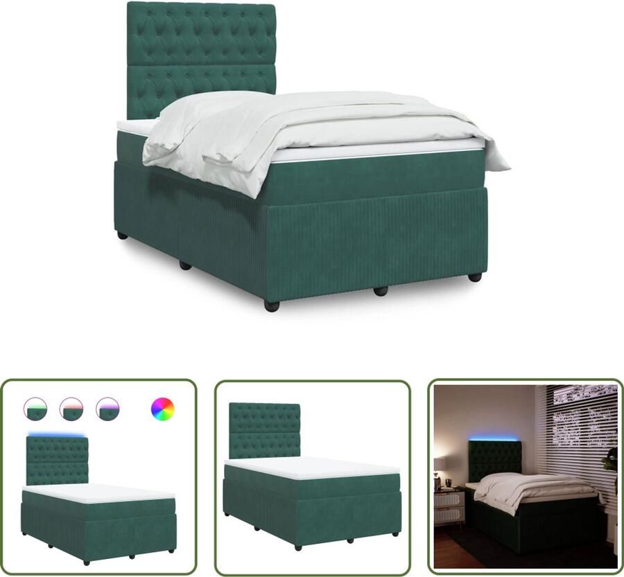 VidaXL Boxspring met matras fluweel donkergroen 120x200 cm Dynammometer Sleutel Klikmechanisme Gereedschapset Drapers Tools Monteursgereedschap