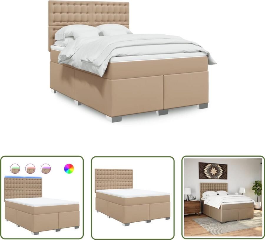 VidaXL Klikmechanisme Dynammometer Sleutel Boxspring met matras kunstleer cappuccinokleurig 140x200 cm Gereedschap Drapers Tools Sleutels