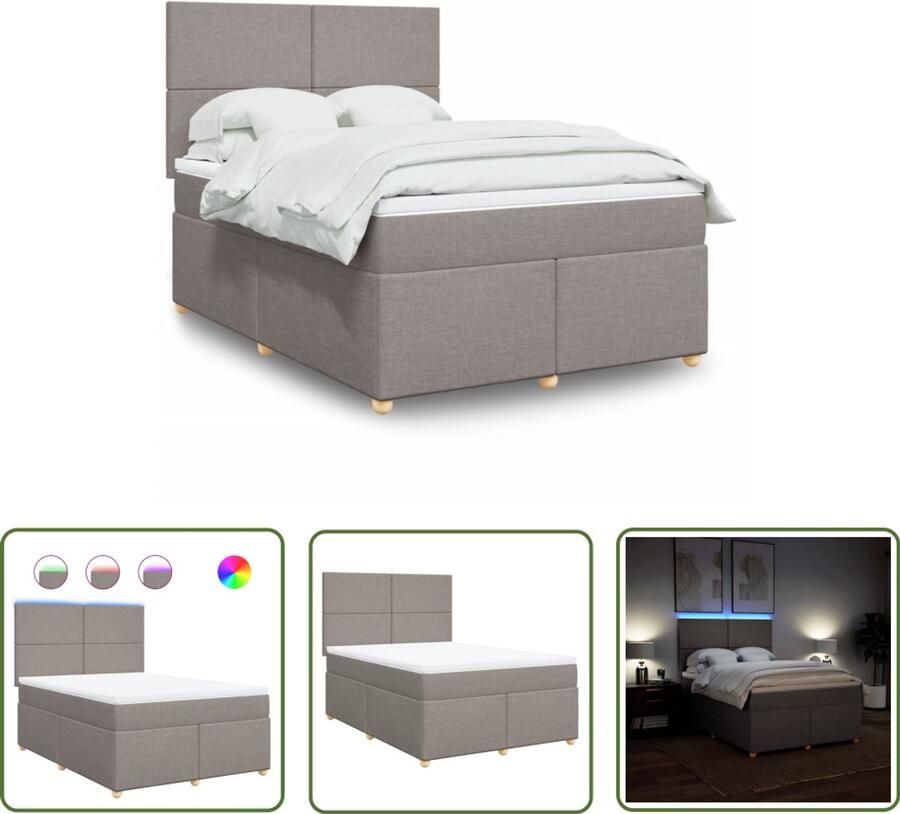VidaXL Boxspring met matras stof taupe 140x190 cm Dynammometer Sleutel Klikmechanisme Gereedschap Drapers Tools Monteursgereedschap