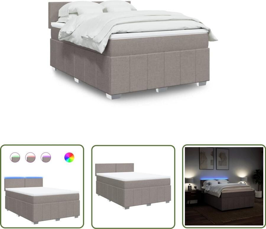 VidaXL Klikmechanisme Dynammometer Sleutel Boxspring met matras stof taupe 140x190 cm Gereedschap Drapers Tools Montering