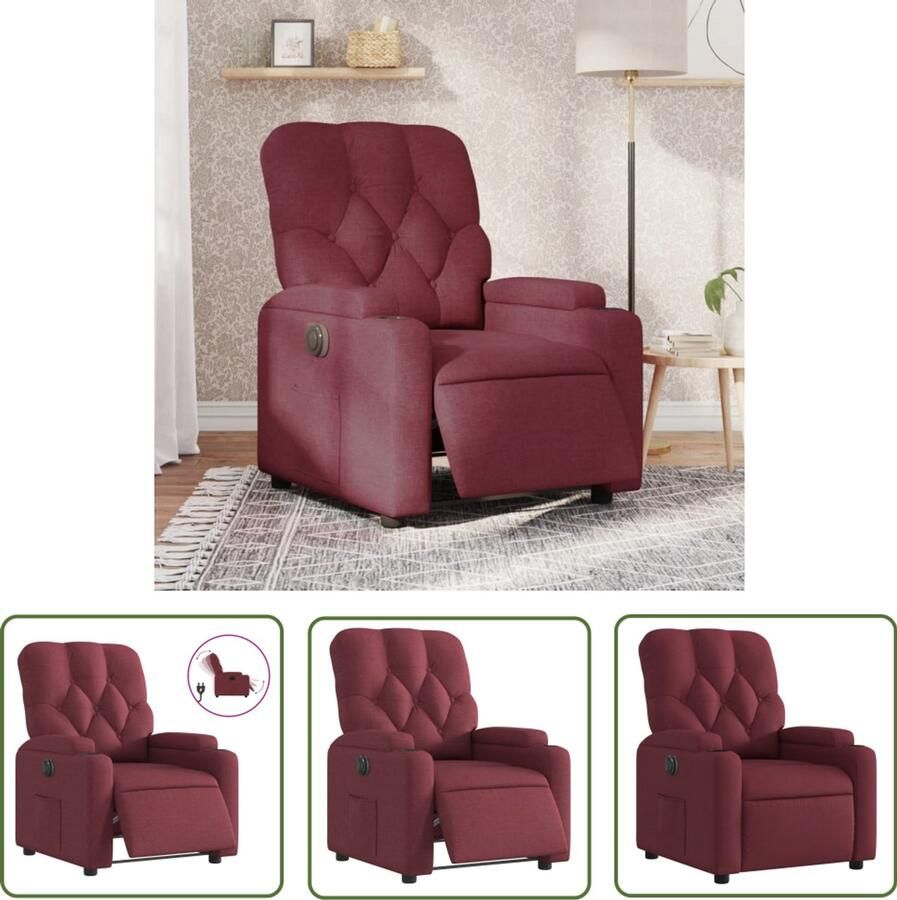 VidaXL Fauteuil verstelbaar elektrisch stof wijnrood Dynammometer Sleutel Klikmechanisme Gereedschapset Montageset Handgereedschap