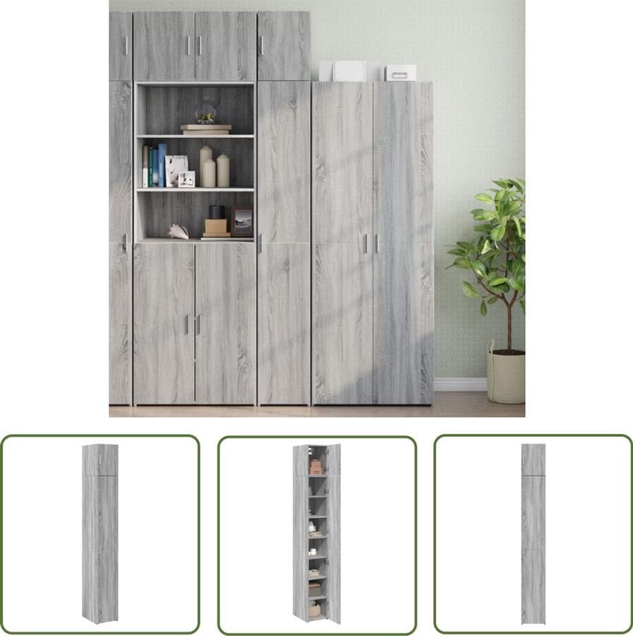 VidaXL Klikmechanisme Dynammometer Sleutel Opbergkast smal 30x42 5x225 cm bewerkt hout grijs sonoma eiken Gereedschapset Drapers Tools Monteursgereedschap