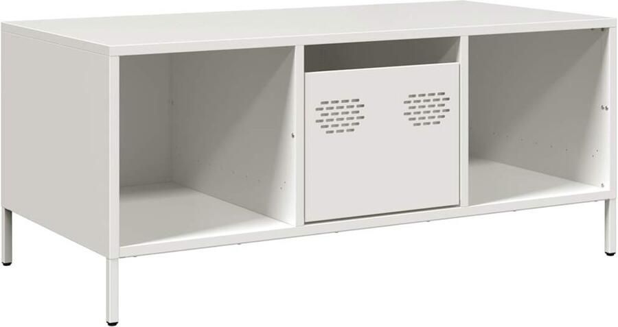 The Living Store Salontafel 101 5x50x43 5 cm koudgewalst staal wit Salontafel Industrieel Wit Metalen Tafel Koudgewalst Staal