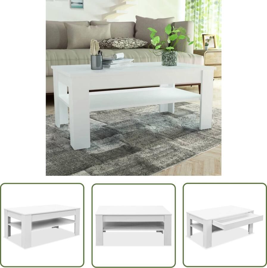 The Living Store Salontafel 110x65x48 cm bewerkt hout wit Salontafel Koffietafel Houten Salontafel Witte Salontafel Moderne Salontafel