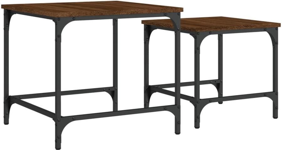 VidaXL Tafeltjesset 2-delig Bruin Eiken Hout & Metaal Salontafel Salontafeltjes Industrieel Design Houten Salontafel Bijzettafel
