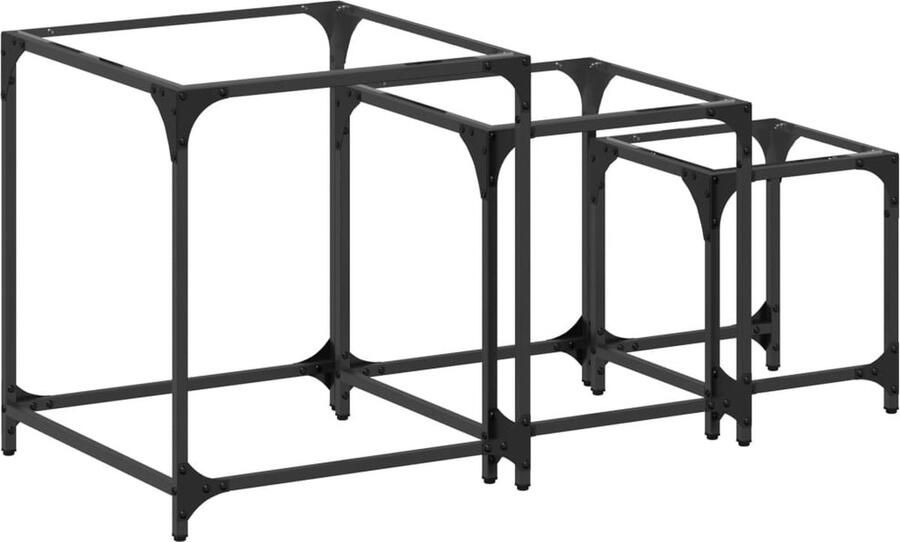 The Living Store 3-delige Tafeltjesset met transparant glazen blad staal Salontafel Koffietafel Salontafels Nestkasten Meubilair