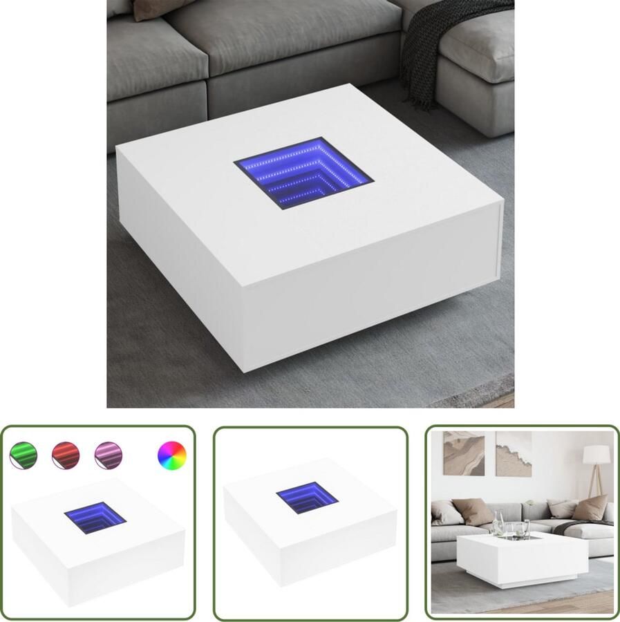 VidaXL Salontafel met Infinity LED 100x100x40 cm wit Salontafel Koffietafel Led Tafellamp Infinity LED Houten Salontafel