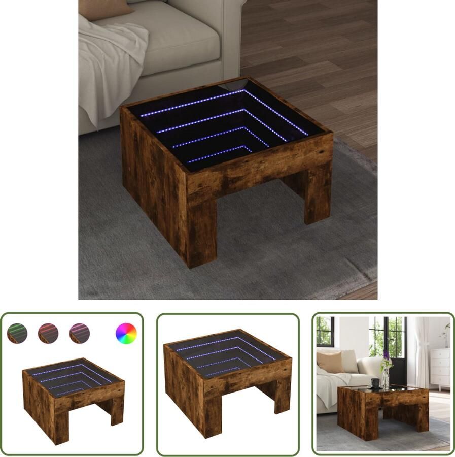 VidaXL Salontafel met Infinity LED 50x50x30 cm gerookt eikenkleurig Salontafel Koffietafel Led Tafellamp Houten Tafel Modern Design