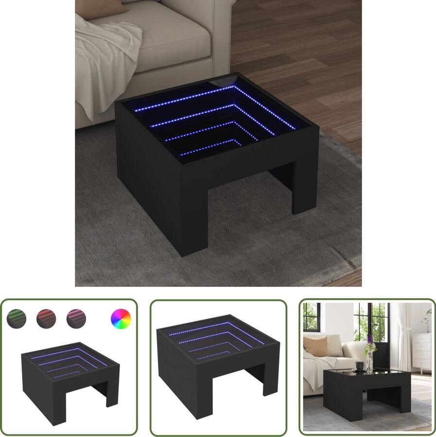 VidaXL Salontafel met Infinity LED 50x50x30 cm zwart Salontafel Koffietafel Led Tafellamp Living Room Furniture Houten Tafel