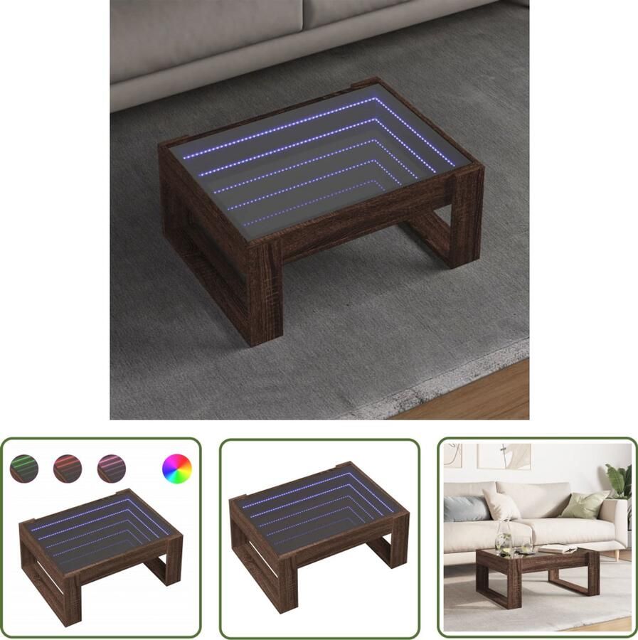 VidaXL Salontafel met Infinity LED 70x53x30 cm bruin eikenkleurig Salontafel Koffietafel Tv Tafellaar Houten Tafel Led Lamp