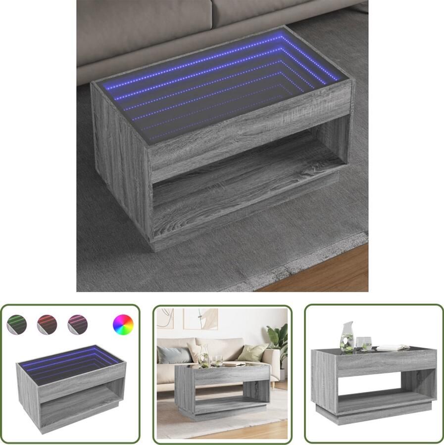VidaXL Salontafel met Infinity LED 90x50x50 cm grijs sonoma eikenkleur Salontafel Koffietafel Tv Tafellaar Led Lamp Design Meubel
