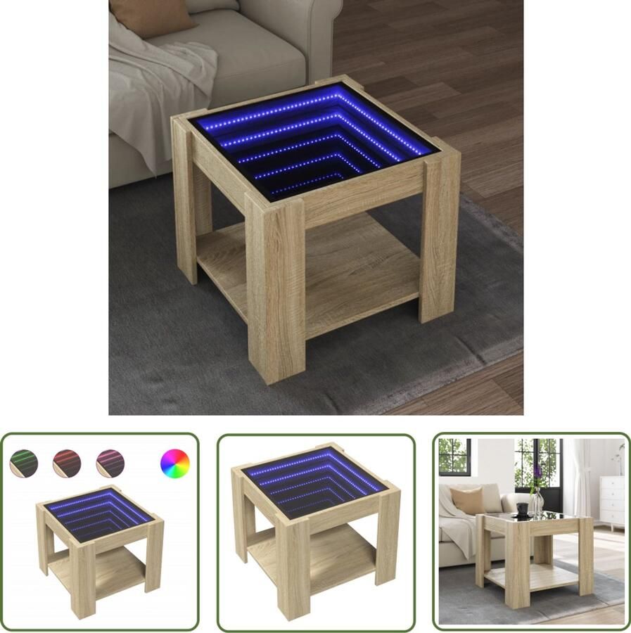 VidaXL Salontafel met LED 53x53x45 cm bewerkt hout sonoma eikenkleurig Salontafel Koffietafel Tv Tafellaar Houten Salontafel Led Lamp