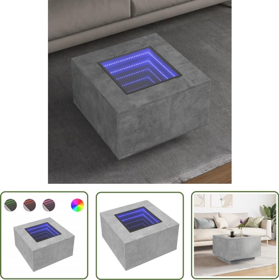 VidaXL Salontafel met LED 60x60x40 cm bewerkt hout betongrijs Salontafel Koffietafel Tv Tafellaar Houten Tafel Led Lamp